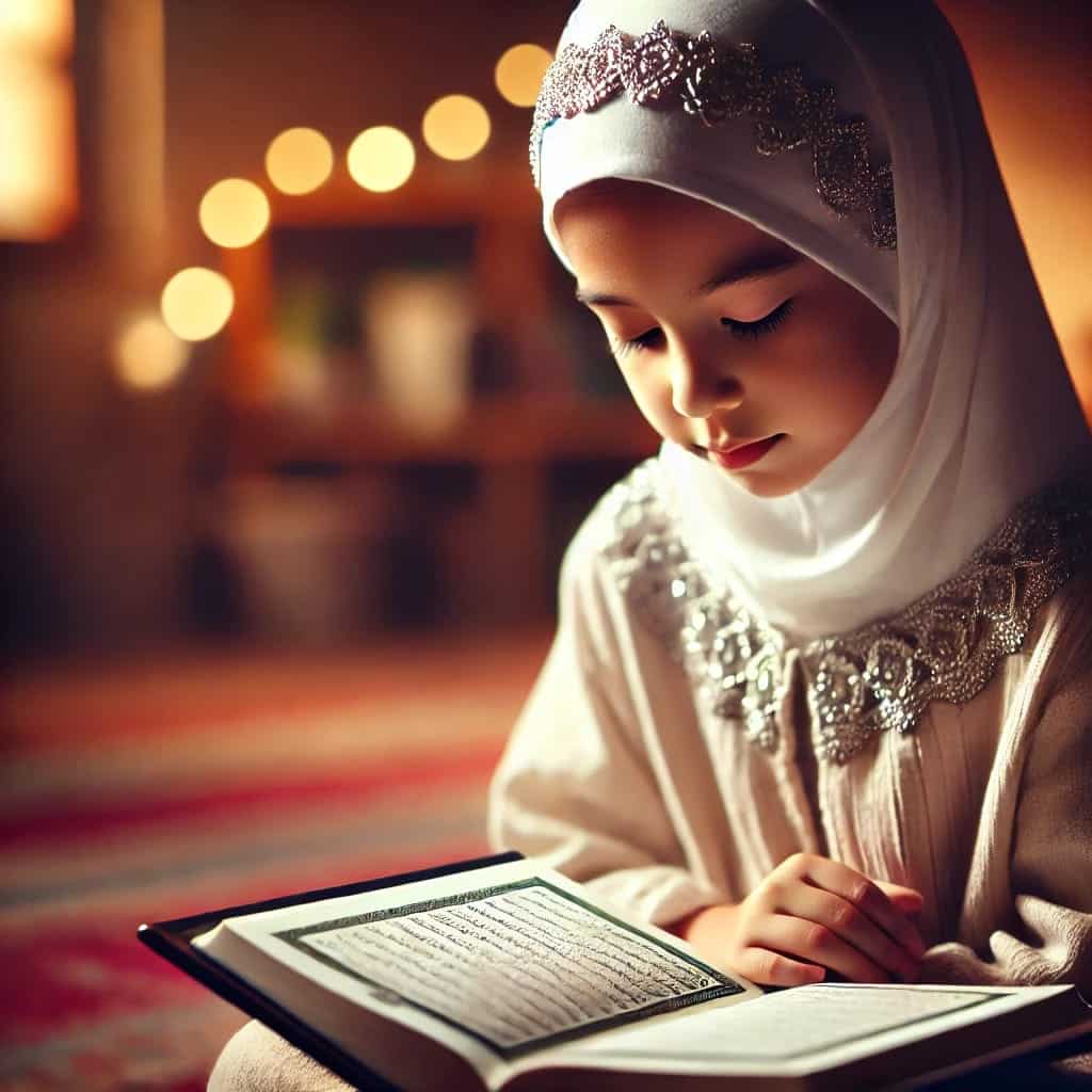 Young Muslim student engaged in an online Shia Quran class from home — comfortable and focused learning environment