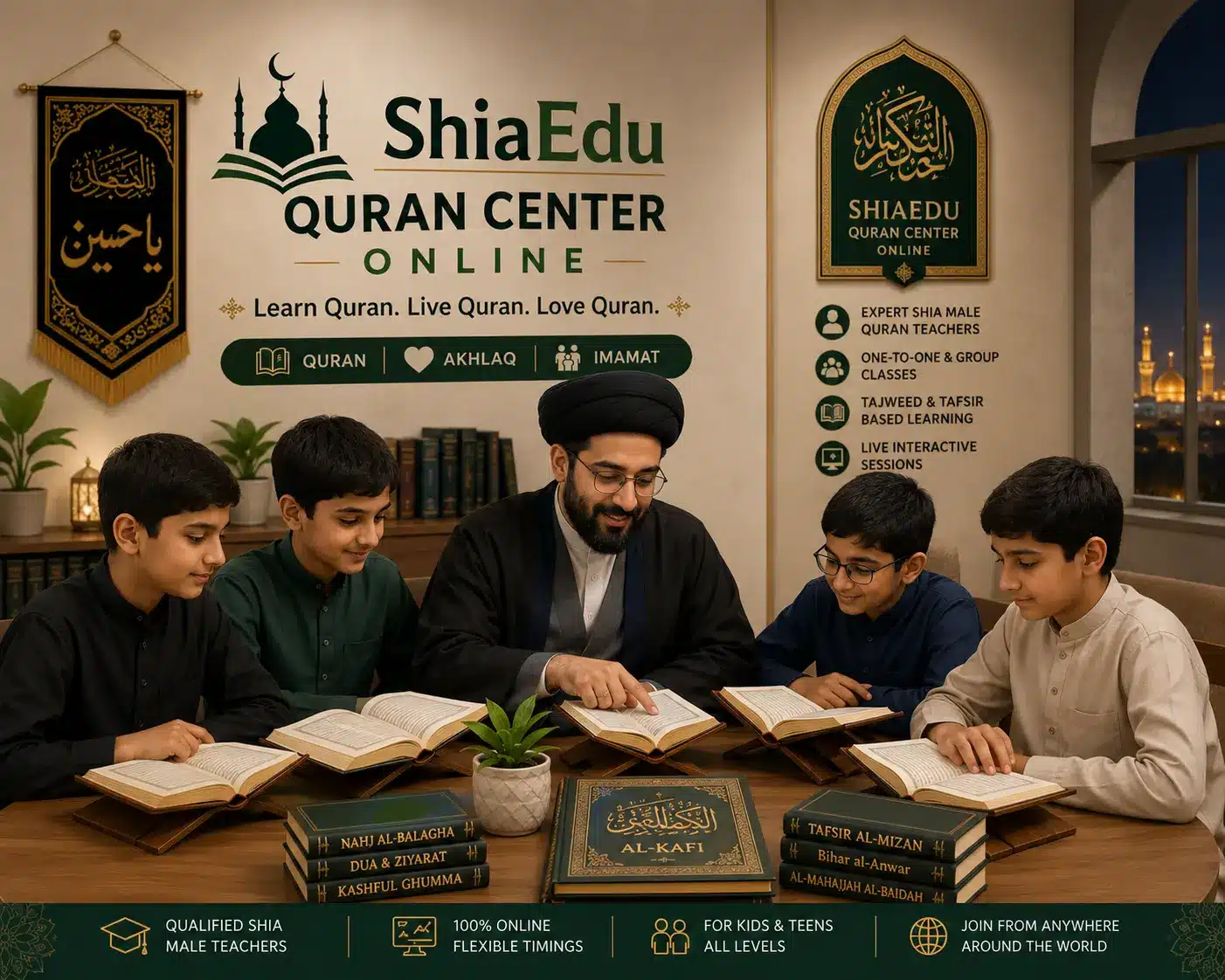 Shia Quran teacher delivering a structured online lesson to a student in Duisburg — ShiaEdu