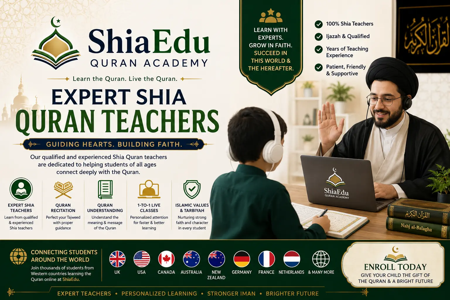 Expert Shia Quran Teacher conducting live online class for a student in London — ShiaEdu certified scholar