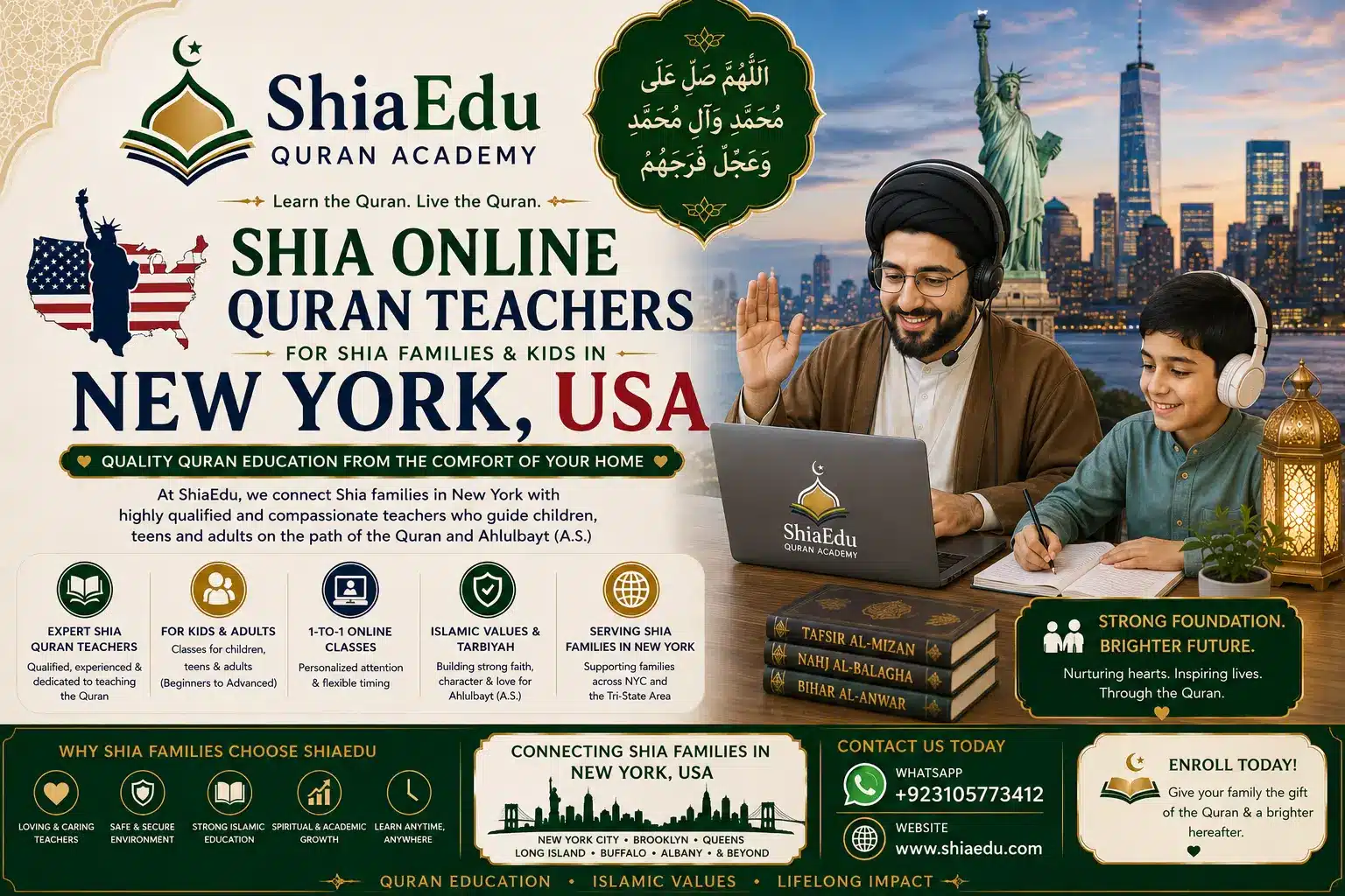 Shia Online Quran teacher delivering a structured lesson to a student in New York — ShiaEdu