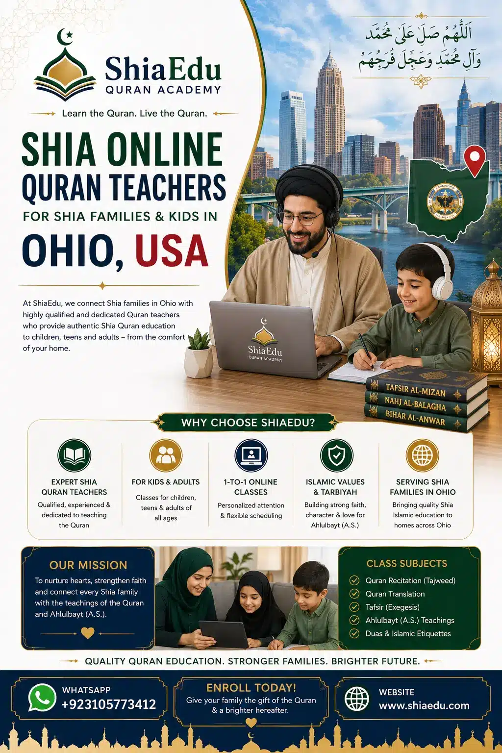 Dedicated Shia Quran teacher conducting a weekly online class for a student in Ohio — ShiaEdu