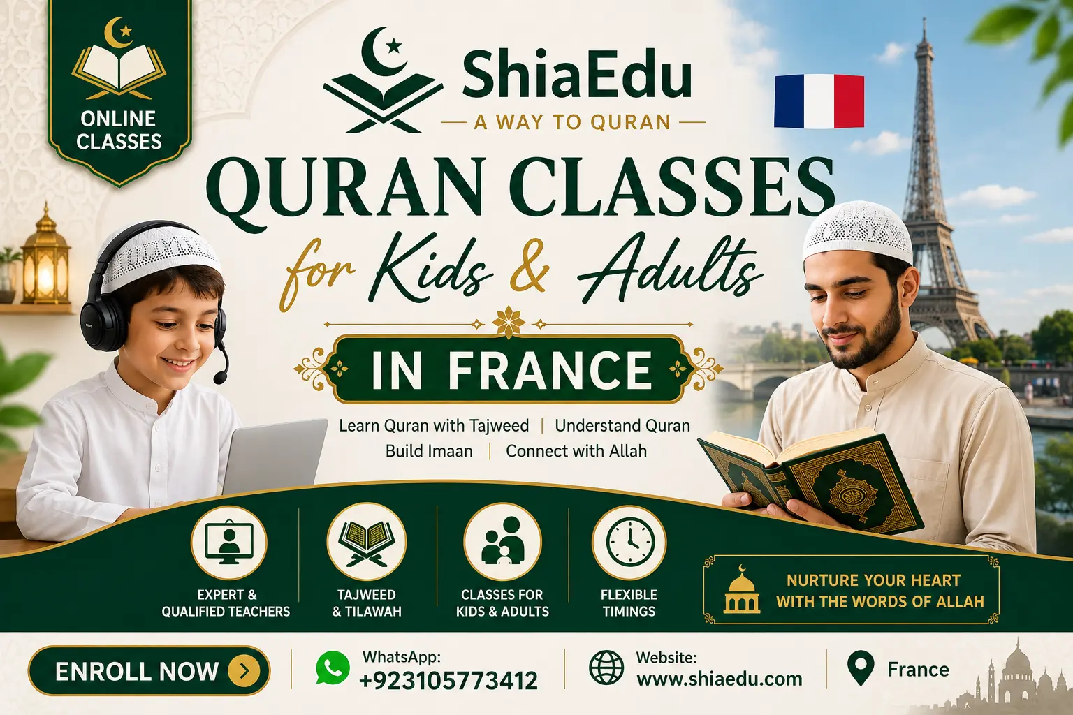 Shia Online Quran Classes in France for Kids — Certified Online Shia Quran Teachers for Children in Paris, Marseille and Lyon