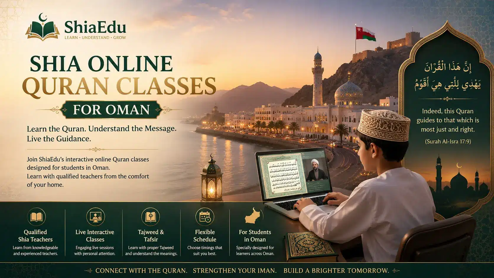 Shia Online Quran Classes in Oman — ShiaEdu certified Shia Quran teachers for families in Muscat, Muttrah and Sohar