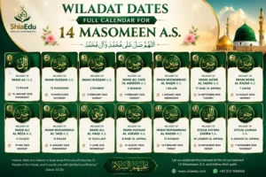 Shia Quran Academy Wiladat calender for 14 Masomeen
